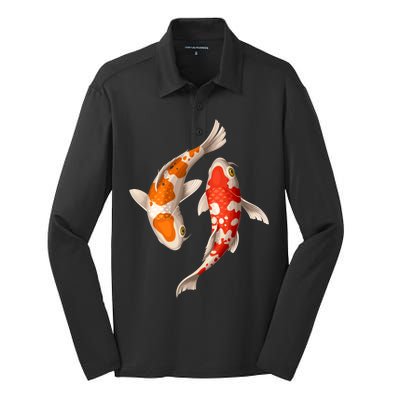 Swimming Koi Fishes Silk Touch Performance Long Sleeve Polo