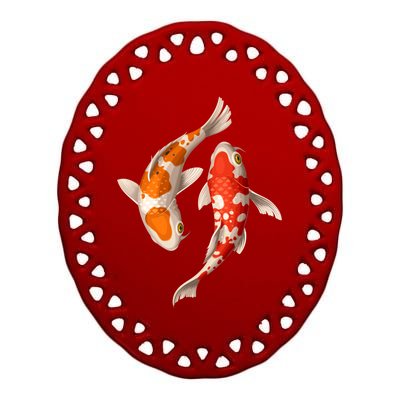 Swimming Koi Fishes Ceramic Oval Ornament