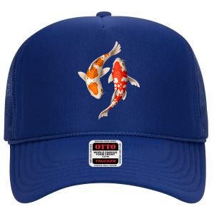 Swimming Koi Fishes High Crown Mesh Back Trucker Hat