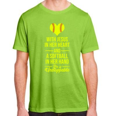 Softball With Jesus In Her Heart Softball Pitcher Cute Gift Adult ChromaSoft Performance T-Shirt