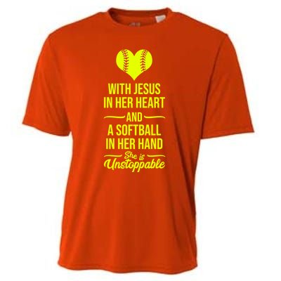 Softball With Jesus In Her Heart Softball Pitcher Cute Gift Cooling Performance Crew T-Shirt