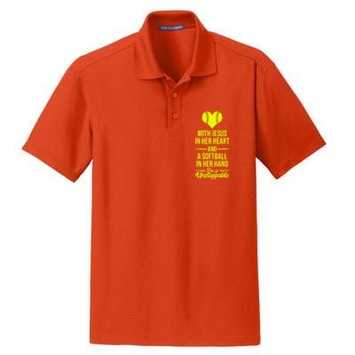 Softball With Jesus In Her Heart Softball Pitcher Cute Gift Dry Zone Grid Polo