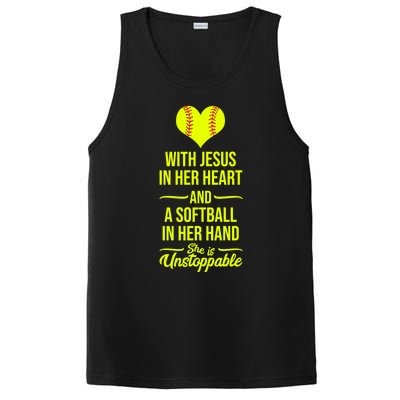 Softball With Jesus In Her Heart Softball Pitcher Cute Gift PosiCharge Competitor Tank