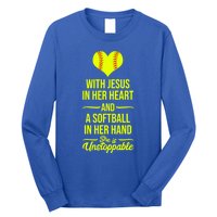 Softball With Jesus In Her Heart Softball Pitcher Cute Gift Long Sleeve Shirt