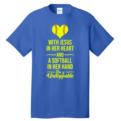 Softball With Jesus In Her Heart Softball Pitcher Cute Gift Tall T-Shirt