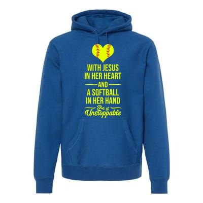 Softball With Jesus In Her Heart Softball Pitcher Cute Gift Premium Hoodie