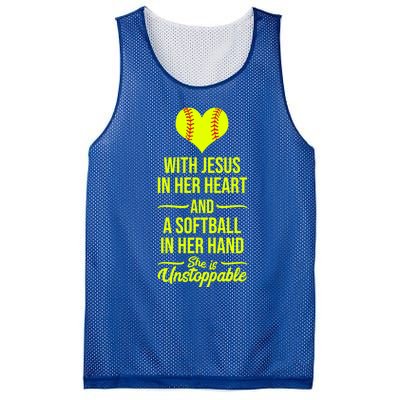 Softball With Jesus In Her Heart Softball Pitcher Cute Gift Mesh Reversible Basketball Jersey Tank