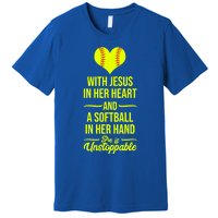 Softball With Jesus In Her Heart Softball Pitcher Cute Gift Premium T-Shirt