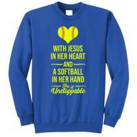 Softball With Jesus In Her Heart Softball Pitcher Cute Gift Tall Sweatshirt