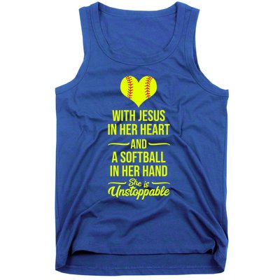 Softball With Jesus In Her Heart Softball Pitcher Cute Gift Tank Top