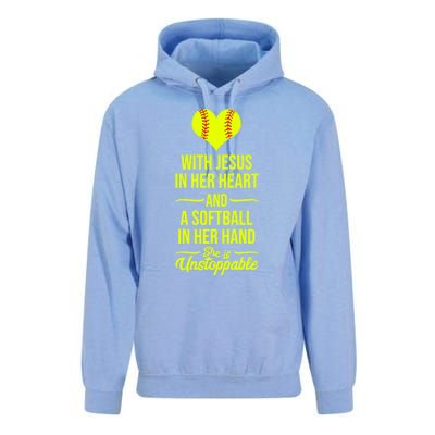 Softball With Jesus In Her Heart Softball Pitcher Cute Gift Unisex Surf Hoodie