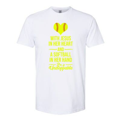 Softball With Jesus In Her Heart Softball Pitcher Cute Gift Softstyle CVC T-Shirt