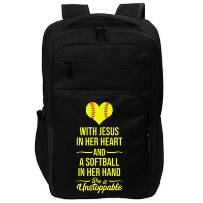 Softball With Jesus In Her Heart Softball Pitcher Impact Tech Backpack