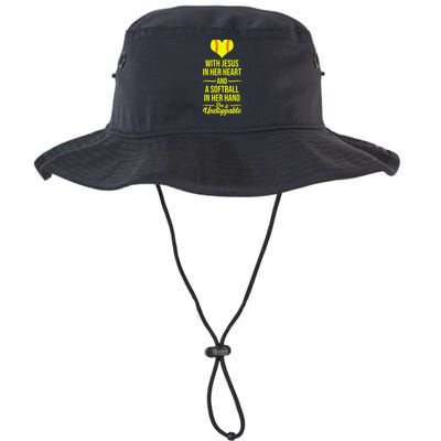 Softball With Jesus In Her Heart Softball Pitcher Bucket Hat