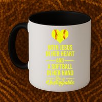 Softball With Jesus In Her Heart Softball Pitcher Mug