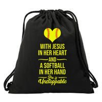 Softball With Jesus In Her Heart Softball Pitcher Drawstring Bag
