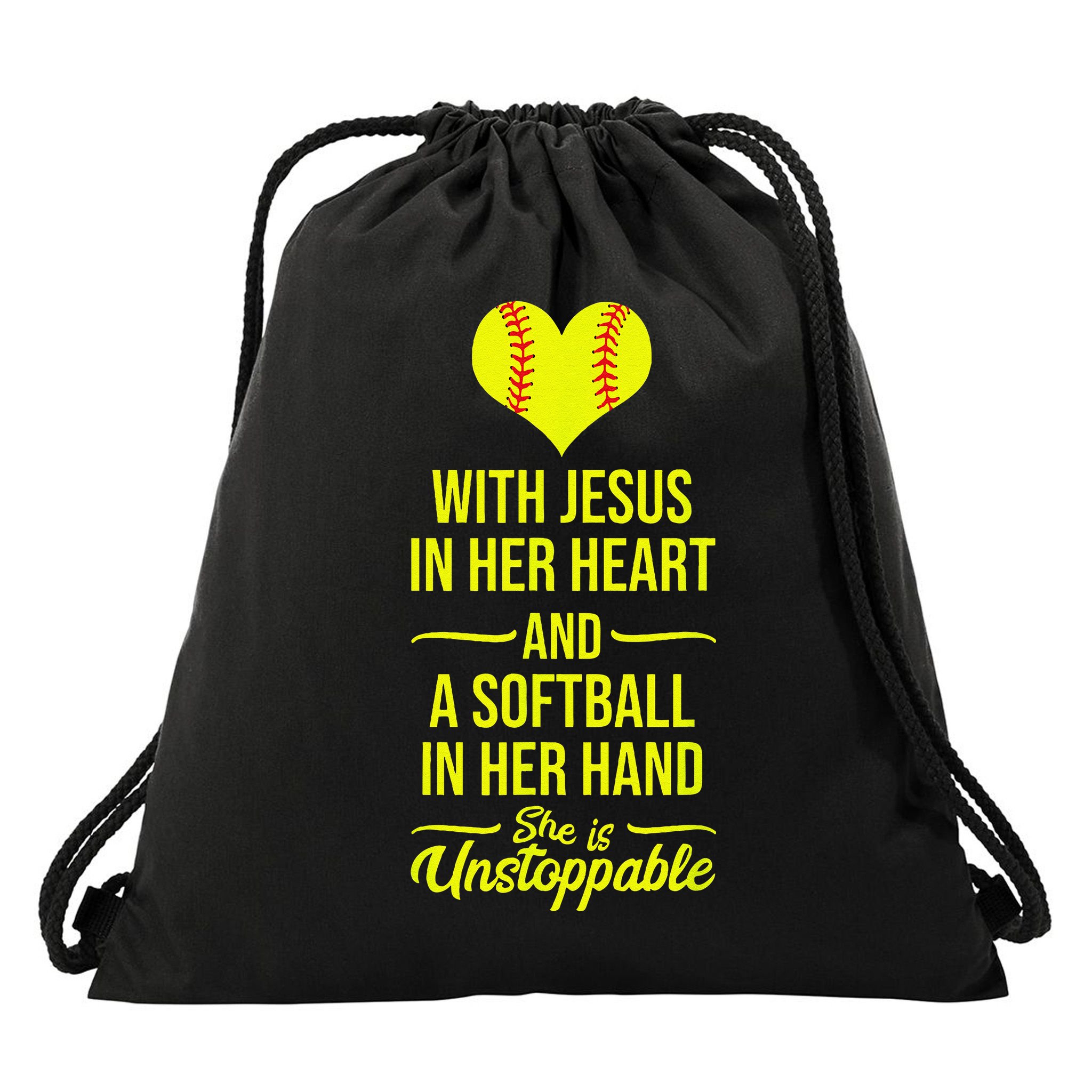 Softball With Jesus In Her Heart Softball Pitcher Drawstring Bag