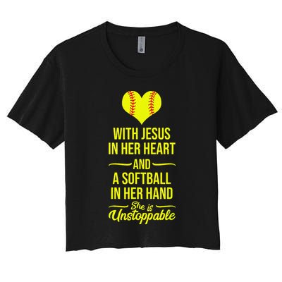 Softball With Jesus In Her Heart Softball Pitcher Crop Top