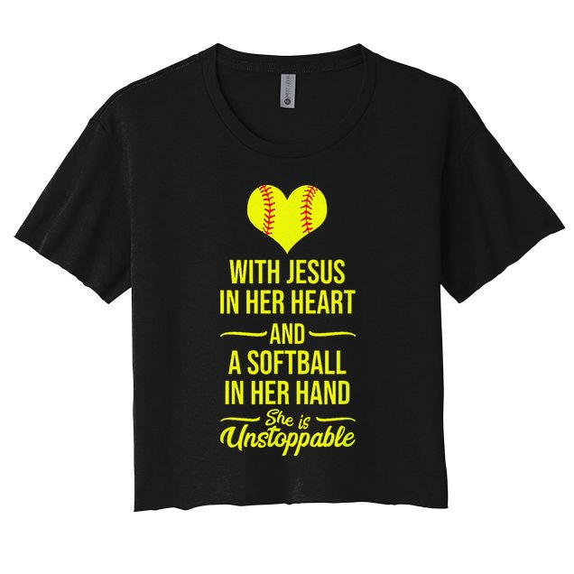 Softball With Jesus In Her Heart Softball Pitcher Crop Top