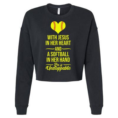 Softball With Jesus In Her Heart Softball Pitcher Cropped Pullover Crew
