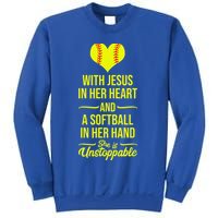 Softball With Jesus In Her Heart Softball Pitcher Sweatshirt