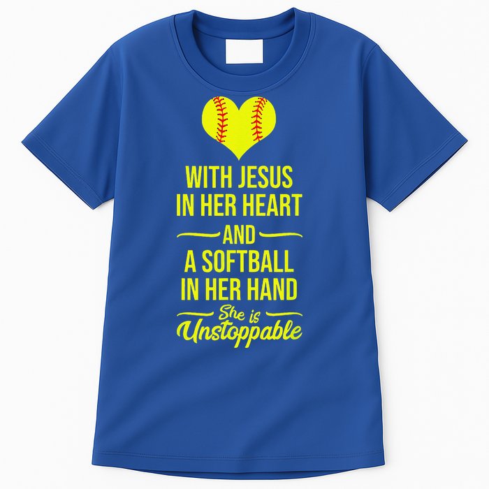 Softball With Jesus In Her Heart Softball Pitcher Tall T-Shirt