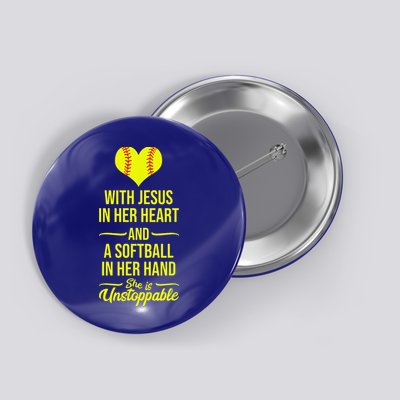 Softball With Jesus In Her Heart Softball Pitcher Button