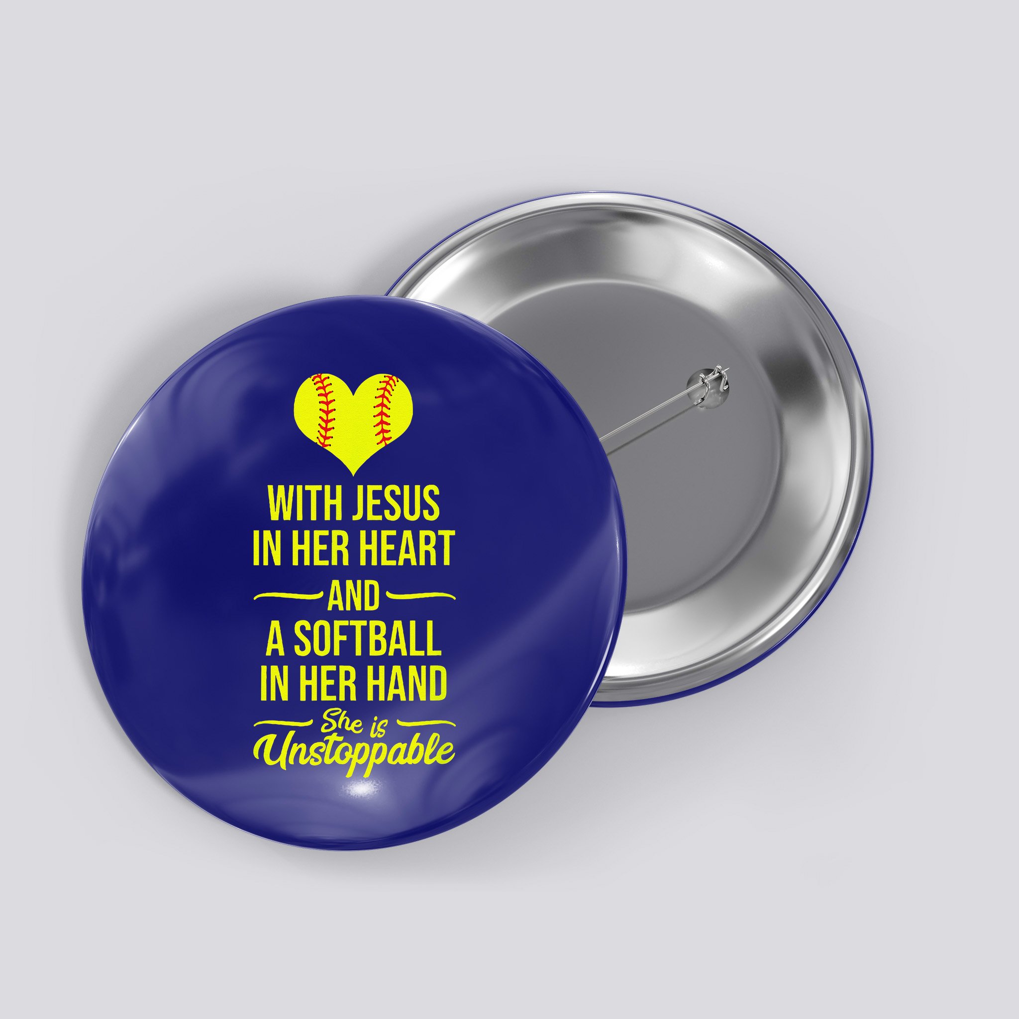 Softball With Jesus In Her Heart Softball Pitcher Button