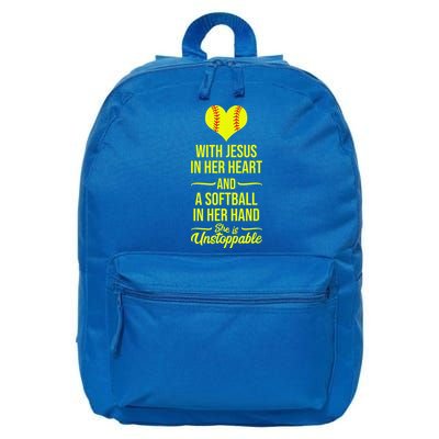 Softball With Jesus In Her Heart Softball Pitcher 16 in Basic Backpack