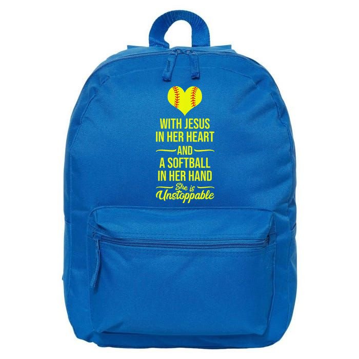 Softball With Jesus In Her Heart Softball Pitcher 16 in Basic Backpack