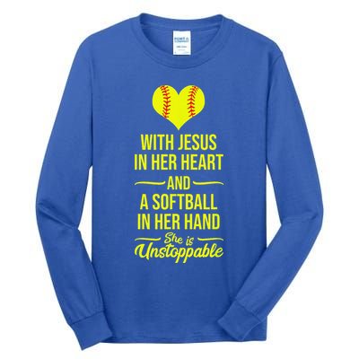 Softball With Jesus In Her Heart Softball Pitcher Tall Long Sleeve T-Shirt