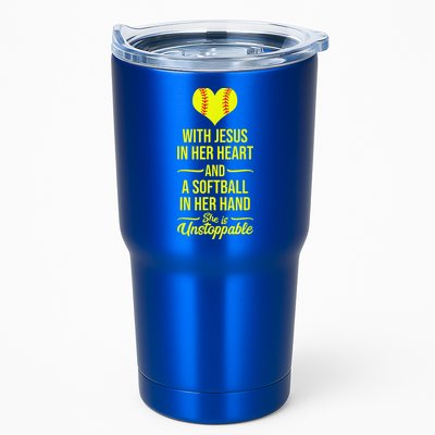 Softball With Jesus In Her Heart Softball Pitcher Tumbler