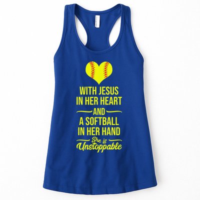 Softball With Jesus In Her Heart Softball Pitcher Womens Tank Top
