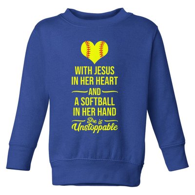 Softball With Jesus In Her Heart Softball Pitcher Toddler Sweatshirt