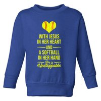 Softball With Jesus In Her Heart Softball Pitcher Toddler Sweatshirt