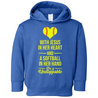 Softball With Jesus In Her Heart Softball Pitcher Toddler Hoodie