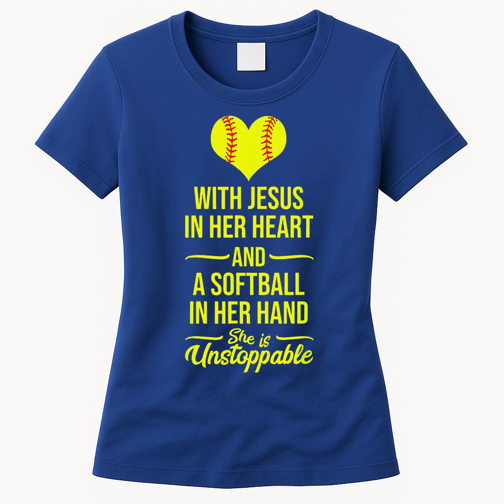 Softball With Jesus In Her Heart Softball Pitcher Womens T-Shirt