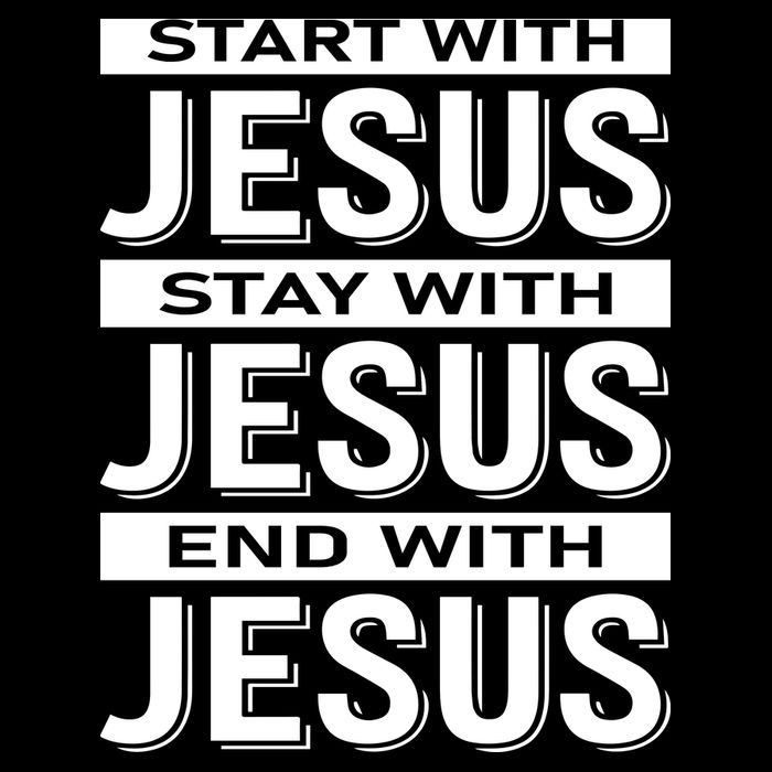 Start With Jesus Stay With End With Drawstring Bag