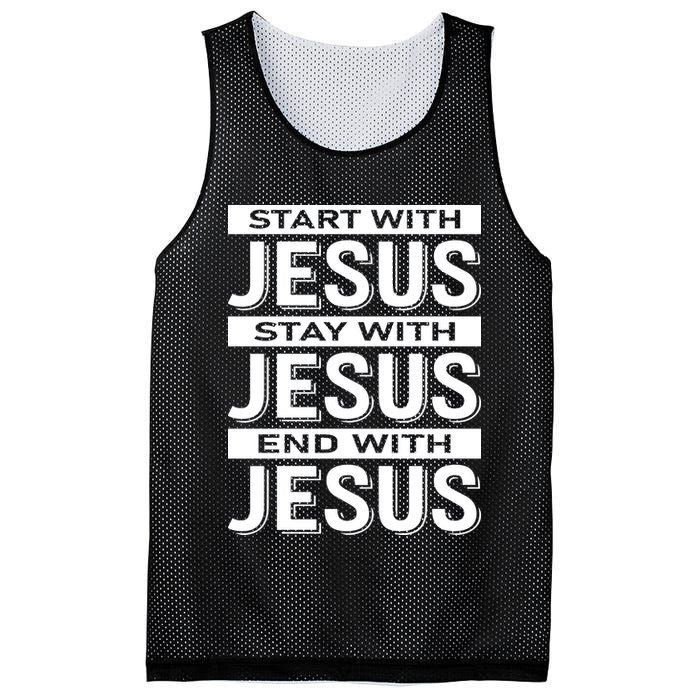 Start With Jesus Stay With End With Mesh Reversible Basketball Jersey Tank
