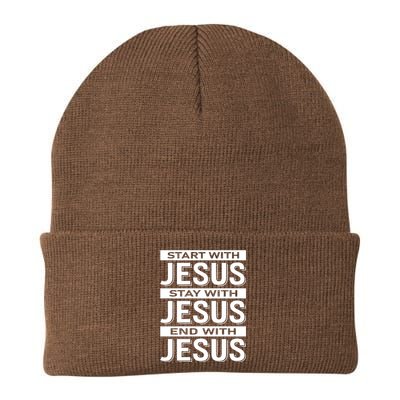 Start With Jesus Stay With End With Knit Cap Winter Beanie