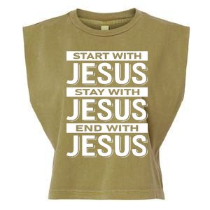 Start With Jesus Stay With End With Garment-Dyed Women's Muscle Tee