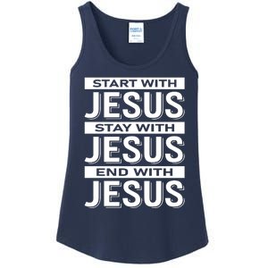 Start With Jesus Stay With End With Ladies Essential Tank