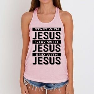 Start With Jesus Stay With End With Women's Knotted Racerback Tank