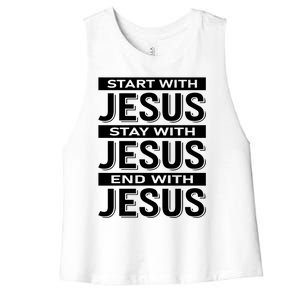 Start With Jesus Stay With End With Women's Racerback Cropped Tank