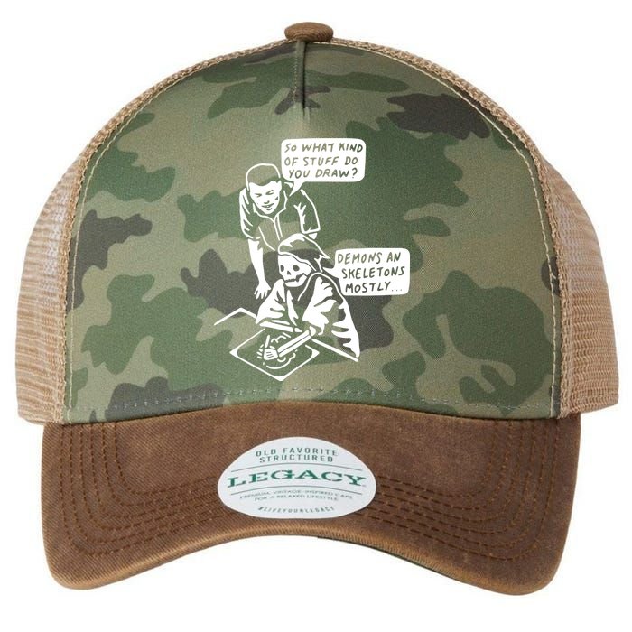 So What Kind Of Stuff Do You Draw Demons And Skeletons Mostly Legacy Tie Dye Trucker Hat