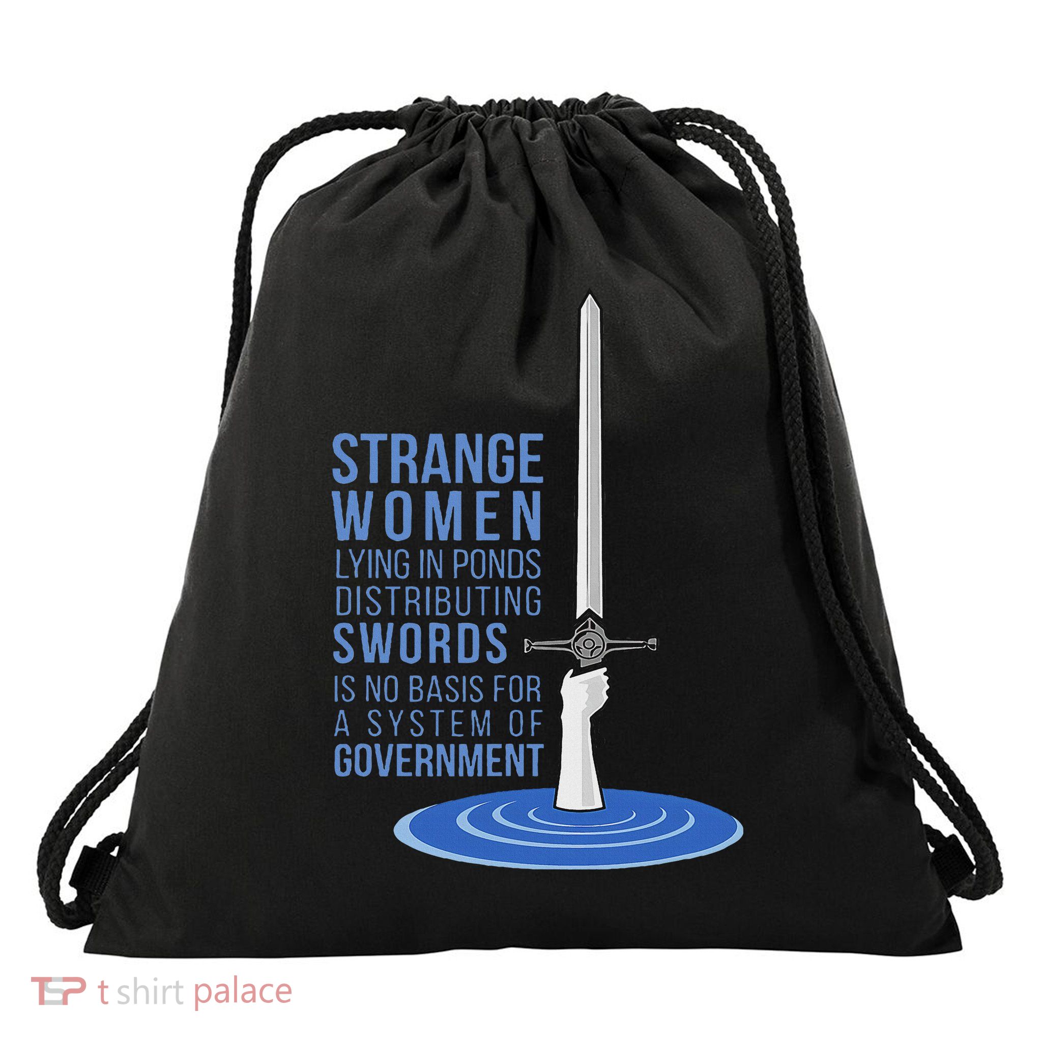 Strange Women Lying In Ponds Distributing Swords Drawstring Bag
