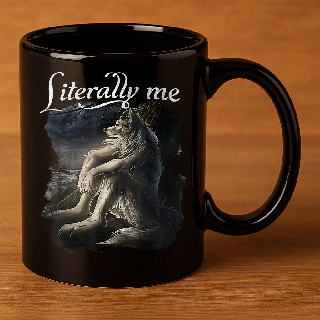 Sitting Wolf Literally Me Funny Meme 11oz C Handle Ceramic Mug