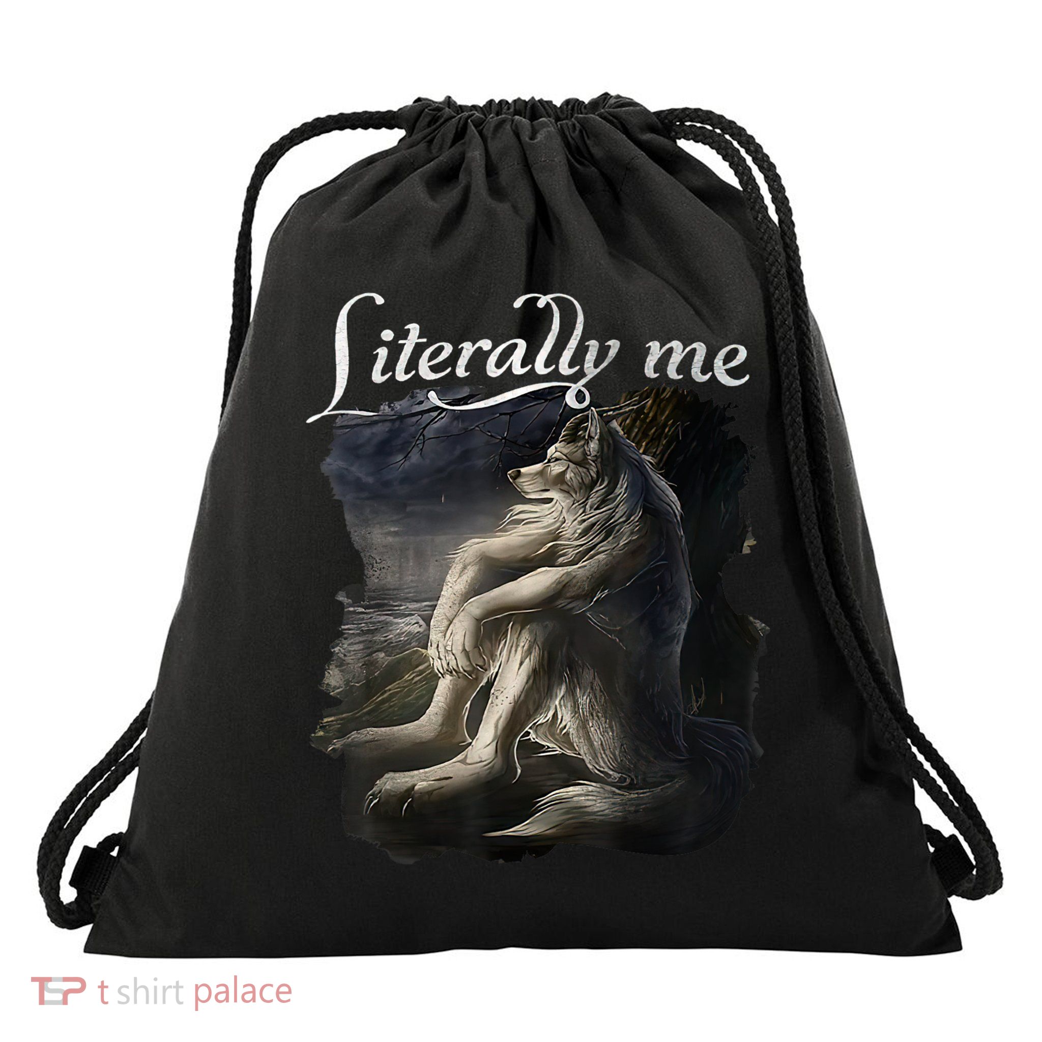 Sitting Wolf Literally Me Funny Meme Drawstring Bag