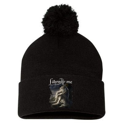 Sitting Wolf Literally Me Funny Meme Pom Pom 12in Knit Beanie