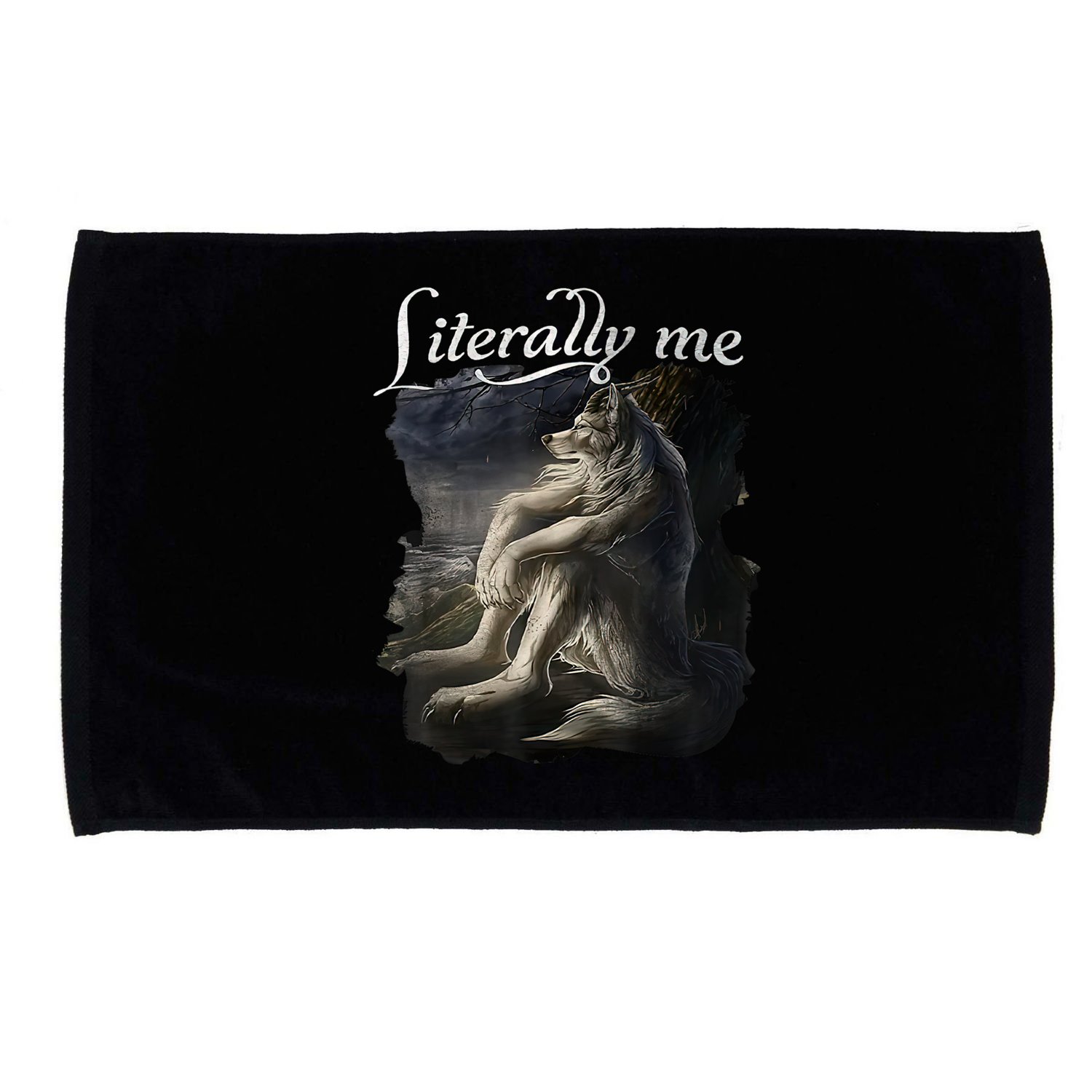 Sitting Wolf Literally Me Funny Meme Microfiber Hand Towel